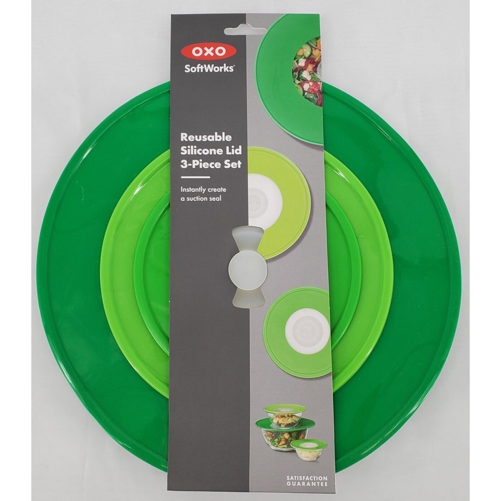 OXO Good Grips 3 Pcs Set S M L Reusable Silicone Lids Microwave Splatter Guards